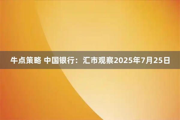 牛点策略 中国银行：汇市观察2025年7月25日